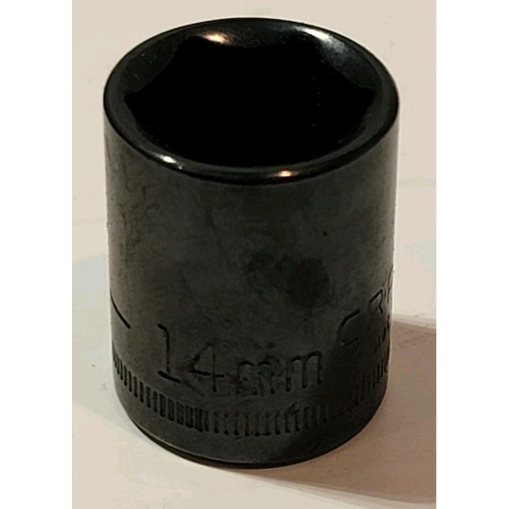 Vintage Black Chrome Craftsman 14mm 6PT 3/8" Drive Shallow Socket S-AD #44569